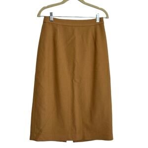 Ochirly Womens Wool Blend Pencil Skirt Kick Pleat Caramel Brown Size Large